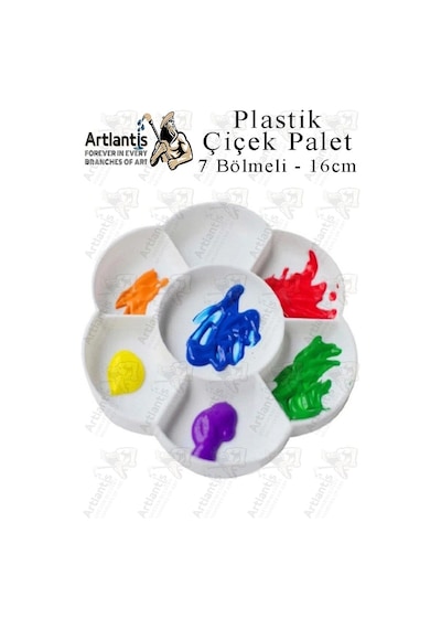 Plastik Çiçek Palet 2 Adet Çiçek Boya Paleti 7 Hazneli 16 Cm Resim Boyama Paleti Fırça Hediyeli Sanatsal Hobi