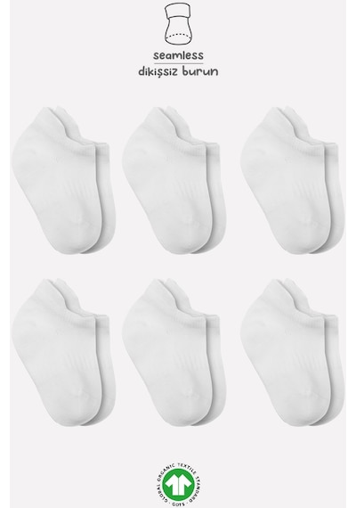 Bistyle 6lı Basic Sneakers Soket Çorap 6108 Beyaz 001