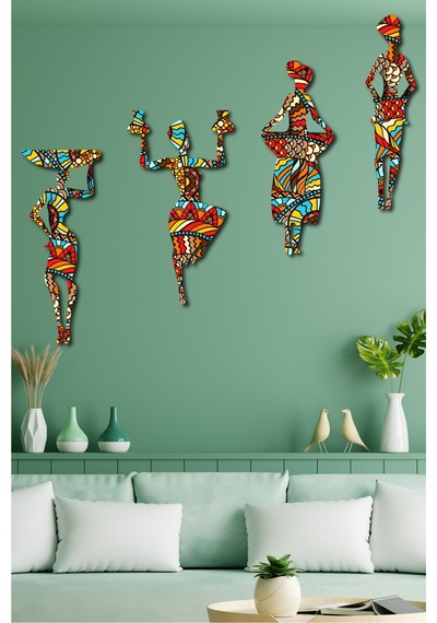 No77decor Afrikalı Kadın Etnik Desenler Dijital Baskı Mdf Set 4 Parça
