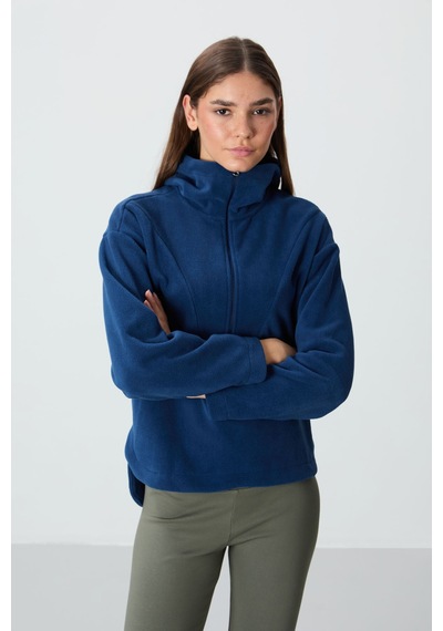 Tommy Life Parlament Kalın Yumuşak Dokulu Kapüşonlu Oversize Nakışlı Polar Kadın Sweatshirt -97286 Parlament Mavisi