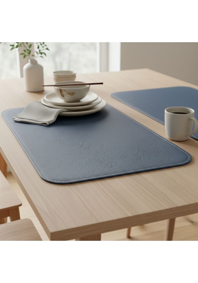 2 Adet Deri Lacivert Çift Taraflı Kenar Dikişli Amerikan Servis 33x44 Cm-kolay Silinebilir Supla