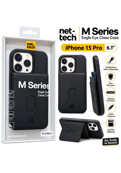 Net-tech M Series 15 Pro Cüzdanlı Kılıf Siyah