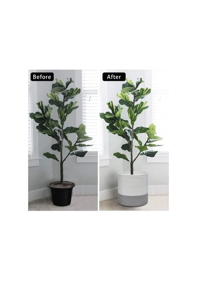 Dekoratif Jüt Hasır Saksılık Havluluk Organizer 20x20 Cm Gri Gri