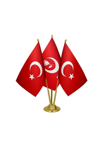 Masa Üstü Büyük Birlik Partisi Bayrağı Türk Bayrağı Üçlü Pirinç D