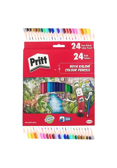Kuru Boya Kalemi 24 Renk Karton Kutu 1 Paket Pritt 24 Lü Kuruboya Tam Boy Renkli Kalem Kaliteli Yumuşak Uçlu Canlı Renk Çok Renkli