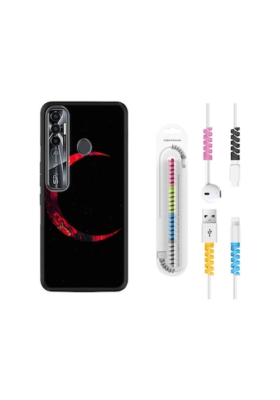 Tecno Spark 7 Pro Kılıf Kablo Koruyuculu Red Moons 1747