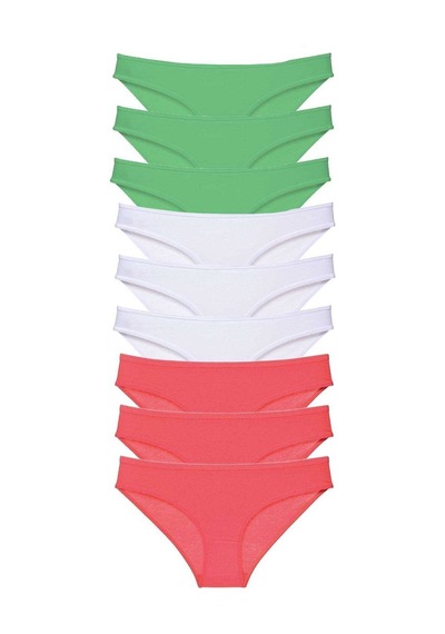 9 Adet Süper Eko Set Likralı Kadın Slip Külot Yeşil Beyaz Fuşya Çok Renkli