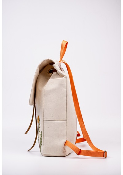 Fabric Craft Bag Sırt Çantas Kanvas Nakışlı Ayarlanabilir Krem Rengi Krem