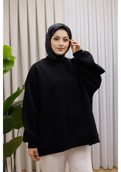 Moonsc Oversize Sweat 3 İplik Şardonlu Siyah