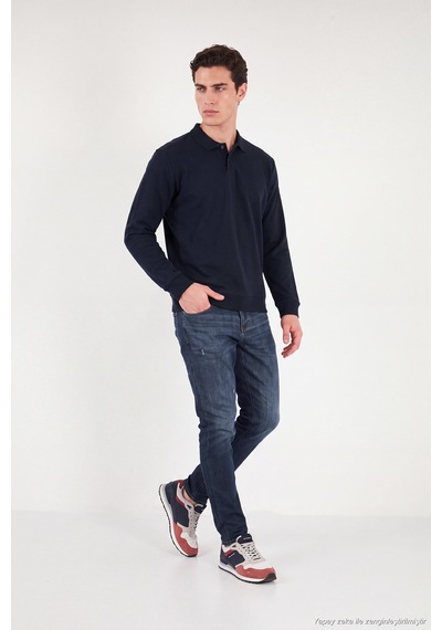 Buratti Pamuklu Regular Fit Yumuşak Dokulu Düğmeli Polo Yaka Kazak Erkek Polo Yaka Kazak 5906103 Lacivert