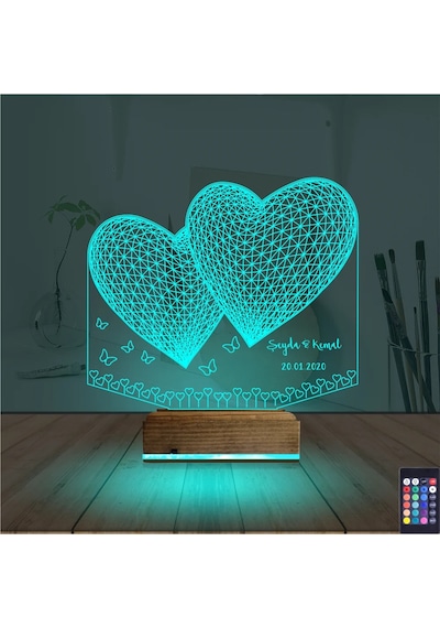 Luvivia Kalp Sevgiliye Hediye Kişiye Özel 3d Lamba - Masa Gece Lambası V15
