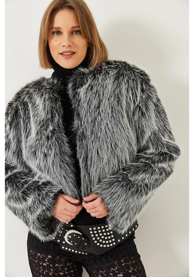 Shade Kadın Suni Kürkllü Astarlı Mont 38119 60251968 - Siyah-beyaz