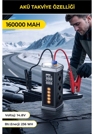 Joyplus Akü Takviye Ve Hava Kompresörü 16000 Mah Led Ekran Powerbank