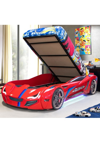 Setaymobilya Arabalı Yatak, Kırmızı Mercedes Full Ledli Bazalı Arabalı Yatak