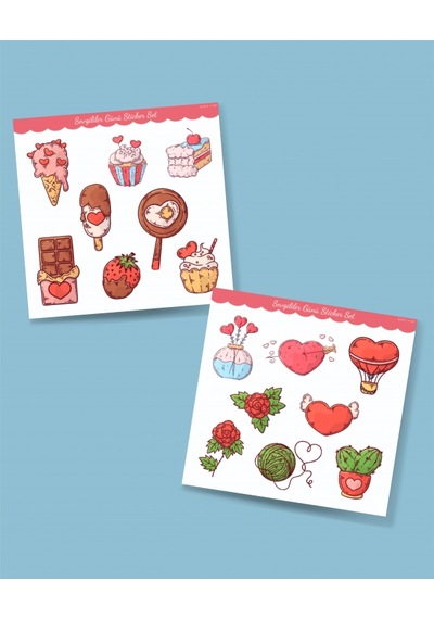Sevgililer Günü Sticker Set- 14 Şubat Sticker - Hediye Süsleme Çıkartmaları- 2 Li Set - Mat Etiket Kağıdı Pembe