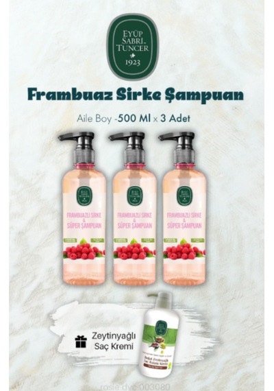 Frambuaz Sirke Şampuan 500 Ml X 3 Ve Saç Kremi Hediyeli Tüm Saçlar