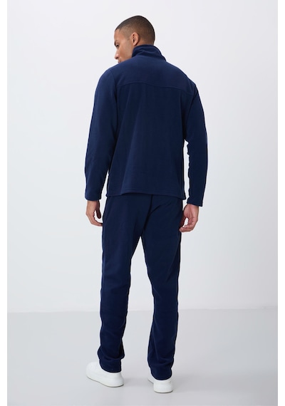 Tommy Life İndigo Dik Yaka Basic Fermuar Cepli Standart Kalıp Erkek Polar Eşofman Takımı - 85193 İndigo