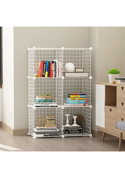 Bölmeli Beyaz Portatif Çok Amaçlı Metal Tel Dolap Raf Kitaplık Organizer Çok Renkli