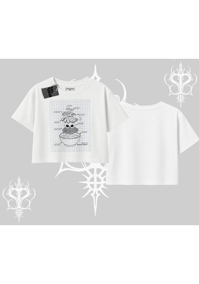 Tarzsokak Oversize Crop Tshirt Noodle Theory Hand Drawn Concept Beyaz