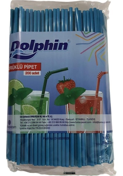 Dolphin Renkli Körüklü Pipet Boy : 21,5 Cm Pk:200 Lü 5 Mm Çap Paketler Tek Renktir
