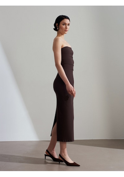 Dilvin 91368 Straplez Midi Elbise-koyu Kahve Koyu Kahve