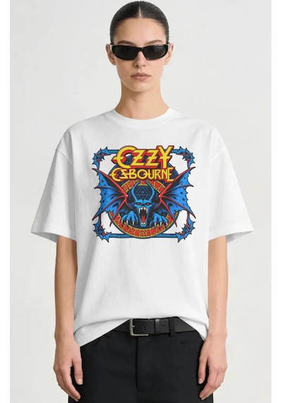 Ozzy Osbourne Rock Metal Şarkıcı Baskılı Unisex Oversize Premium Beyaz