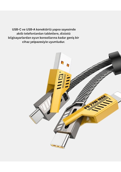 4'ü 1 Arada Örgülü Usb-c Usb-a Kablo 65w Hızlı Şarj Xuczzzikilişarjkablosu-1-1 Diğer