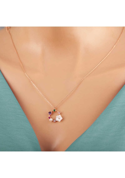 Stillove Gümüş Rose Renkli Taşlı Manolya Çiçeği Kadın Kolye