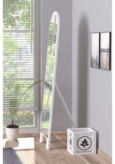 Beyaz 150x43 Cm Ayaklı Tek Kubbeli Salon Antre Çocuk Odası Banyo Wc Yatak Odası Boy Aynası Beyaz