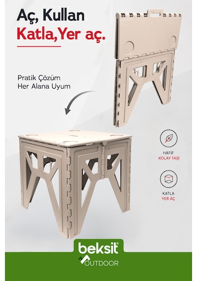 Outdoor Herkül Premium Katlanır Kamp Masa Takımı Seti-bej Çantalı Bej Bej
