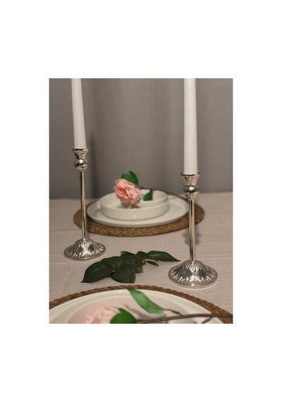 Rustik Model Gümüş Rengi 2'li Şamdan & Mumluk Seti Gümüş - 805784881 Gümüş