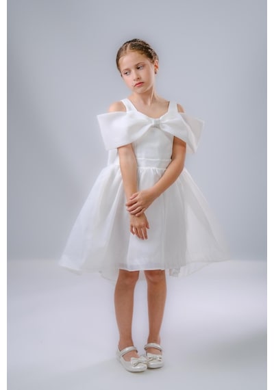 Mnk Baby & Kids Kız Çocuk Taş Fiyonklu İsalon Elbise M00763 Beyaz