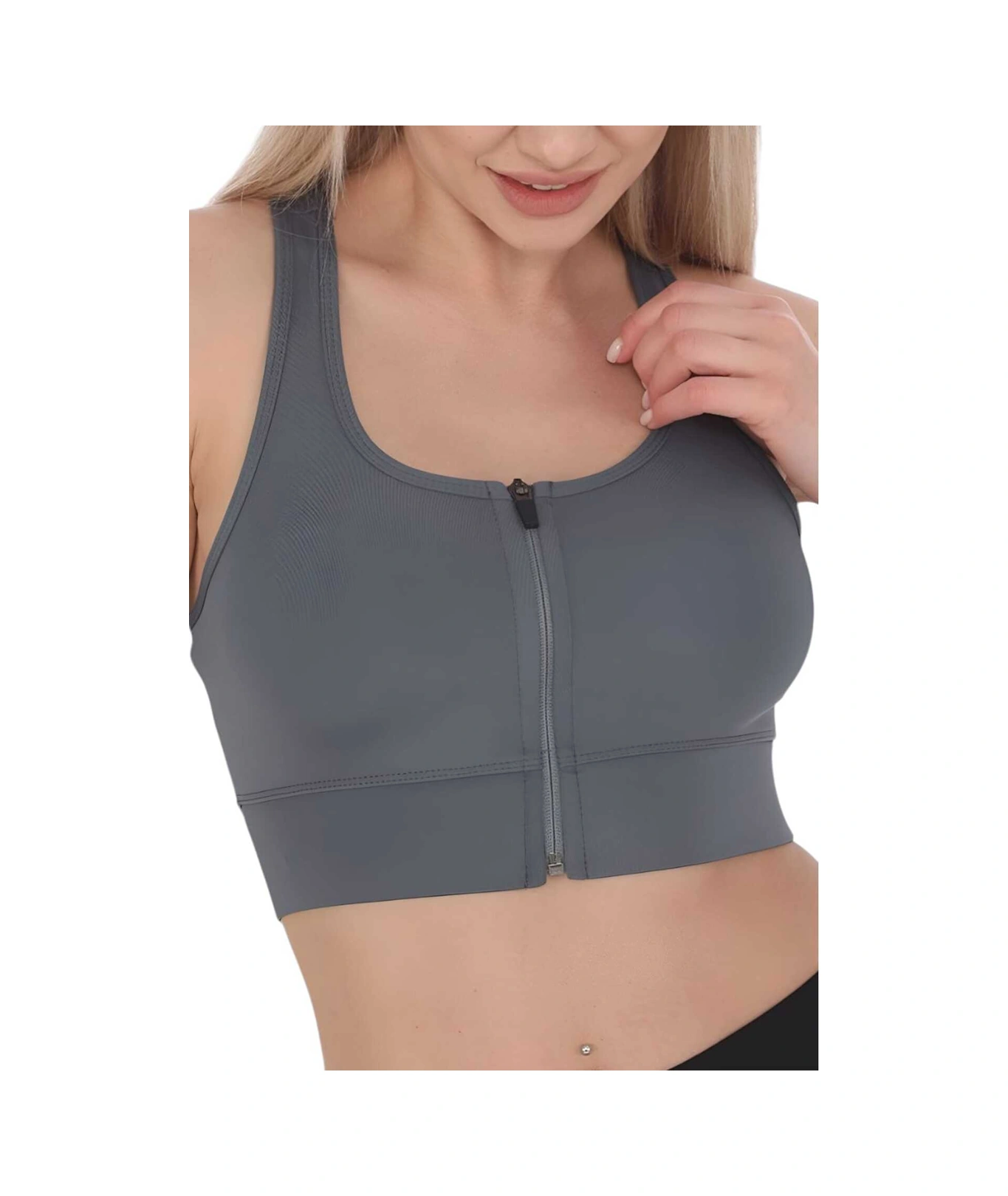 Tezzgelsin Kadın Fermuarlı Sporcu Crop Kadın Büstiyer Füme