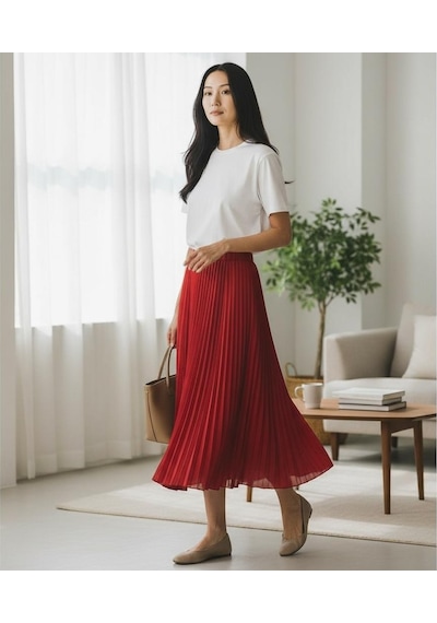 Eren Style Pileli Beli Lastikli Şifon Etek 95 Cm - 38-50 Kırmızı