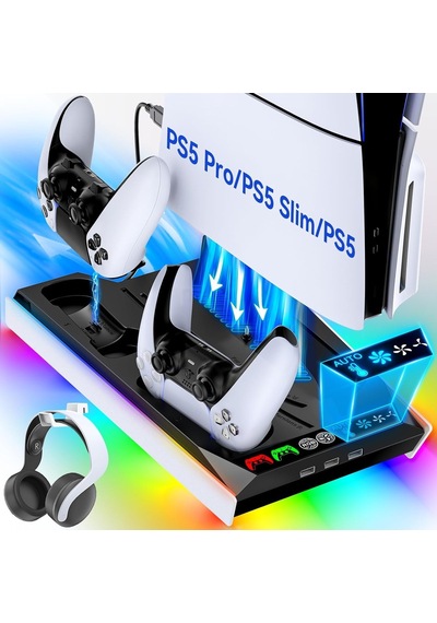 Ps5/slim/pro Stand, Otomatik Ayarlanabilir 3 Seviyeli Soğutma Fanı, 9 Rgb Işıklı Ps5 Soğutma İstasyonu Ve Çift