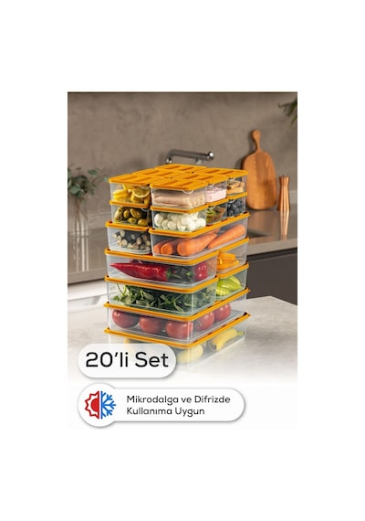 Vienev 20li Buzdolabı Organizer Ve Saklama Kabı Turuncu 12x 350ml 4x 1,75lt 2x 1,65lt 2x 3,5lt
