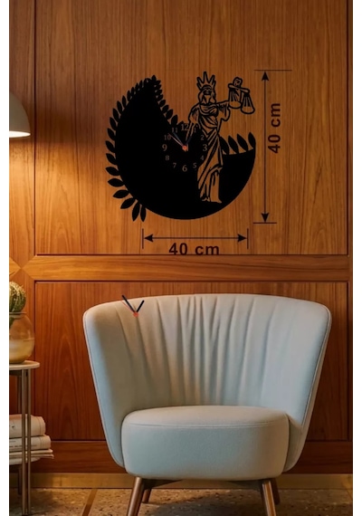 Mey İthalat Adalet Tanrıçası Themis Tasarım Ahşap Duvar Saati - 40x40 Cm Avukat Hediyesi Çok Renkli
