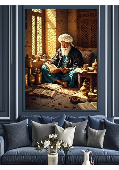 Ahşap Tablo Kitap Okuyan Yaşlı Adam