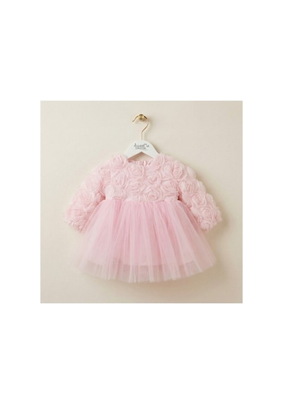 Ministok Rose Lady Uzun Kollu Kız Bebek Elbisesi Pembe