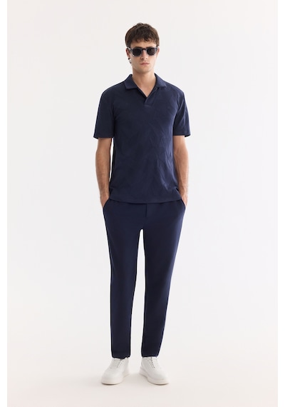 Avva Erkek Lacivert Apaj Yaka Kolay Ütülenen Elastan Regular Fit T-shirt A61y1156