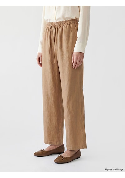 Lcw Modest Bej Beli Lastikli Kadın %100 Keten Pantolon