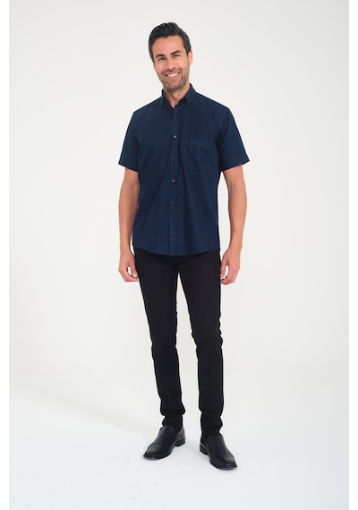 Klasik Kısa Kol Linen Keten Yaka Düğmeli Hediye Kutulu Erkek Gömlek Fs-001202 - Lacivert-1693