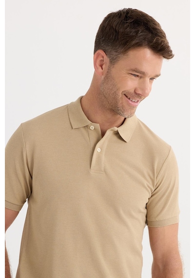 Tudors Erkek Slim Fit Dar Kesim Pamuklu Yumuşak Dokulu Serin Tutan Kumaş Düz Pike Bej Polo Yaka Tişört-33712 Bej