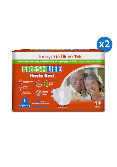 Freshlife 2'li Large Bel Bantlı Yetişkin Hasta Bezi 30X2 (60 Adet)