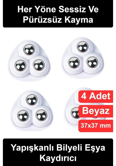 Eşyakaydırıcı 4'lü 360 Derece Dönebilen Yapışkanlı Bilyeli Eşya Kaydırıcı Seti Mobilya Tekerleği Pa