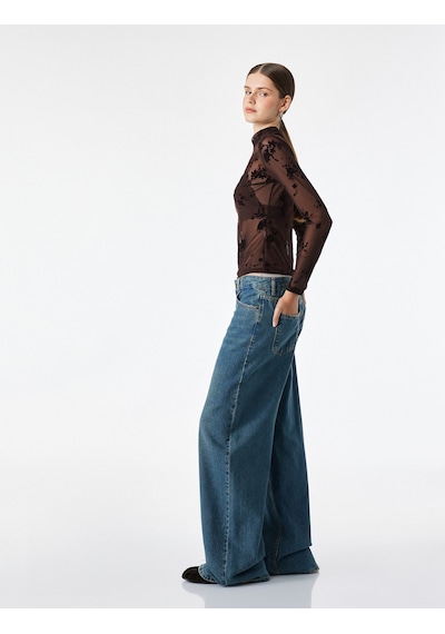 Koton Slim Fit Dik Yaka Uzun Kollu Çiçekli Tül Bluz Kahverengi 7wak70009uk Kahve
