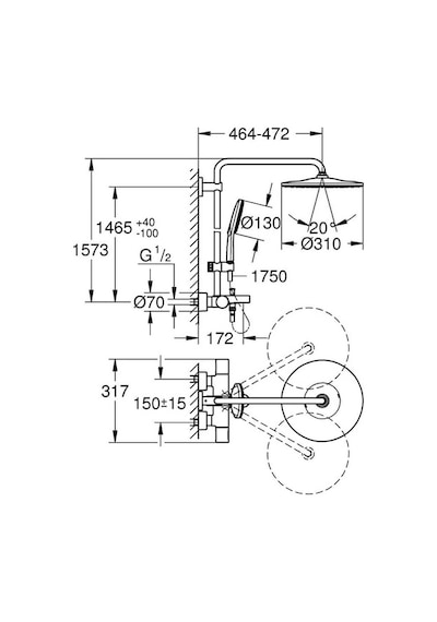 Grohe Rainshower Smartactive 310 Mono Banyo/duş Bataryalı Duş Sistemi Krom, 26657000 Gri
