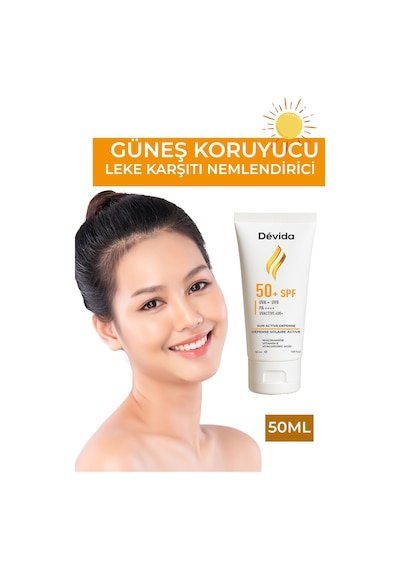 Devida UVA UVB Koruyucu Cilt Lekesi Önleyici Nemlendirici UvActive 400+ Yüz Güneş Kremi SPF50+ 50 ML