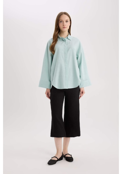 DeFacto Relax Fit Keten Karışımlı Uzun Kollu Tesettür Gömlek Tunik B9835AX25SPGN1113