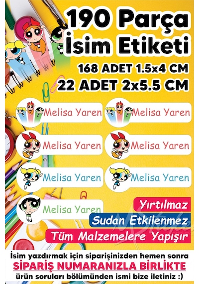 Okul Etiketi Kalem Defter Etiketi Powerpuff Girls Temalı Özel Isim Yazılabilen Etiket - 190 Adet